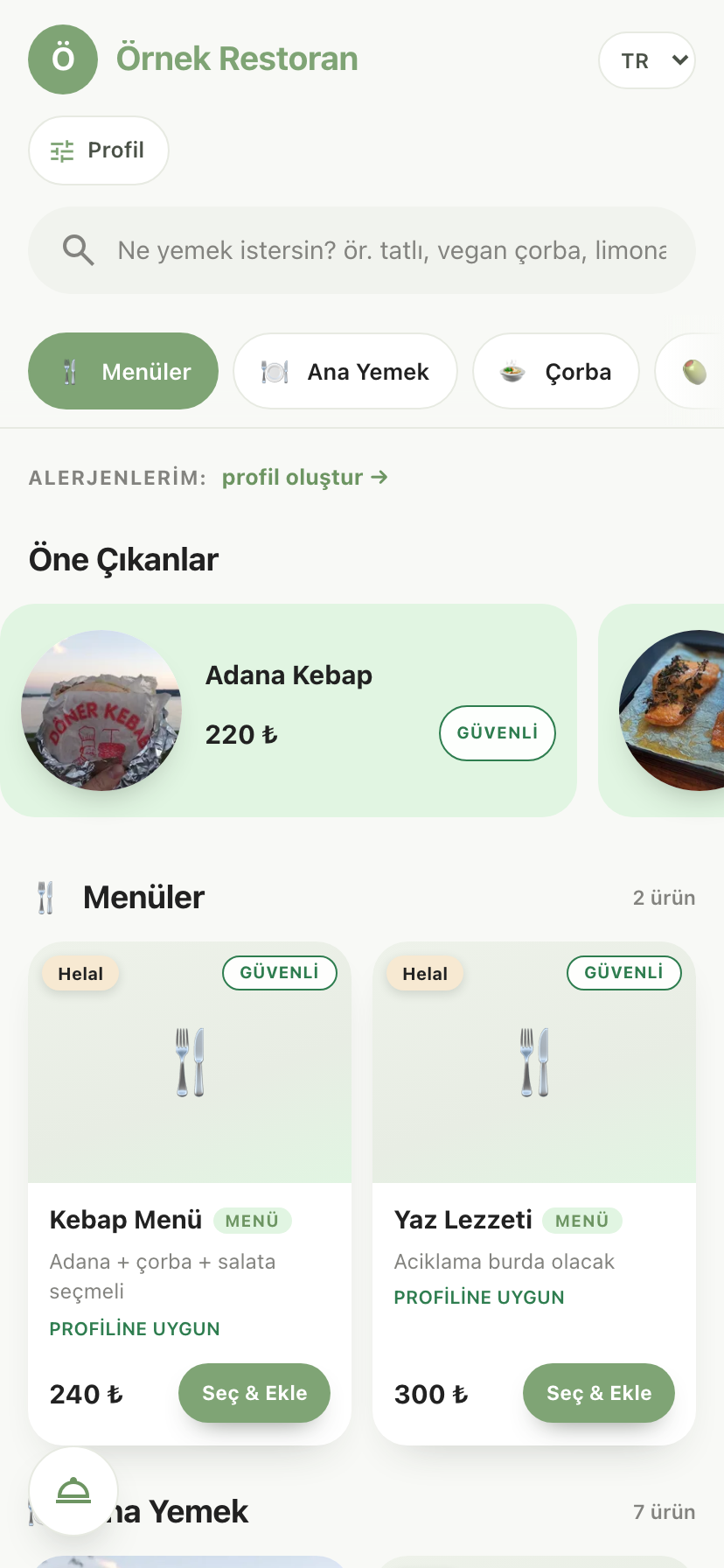 Müşteri menüsü