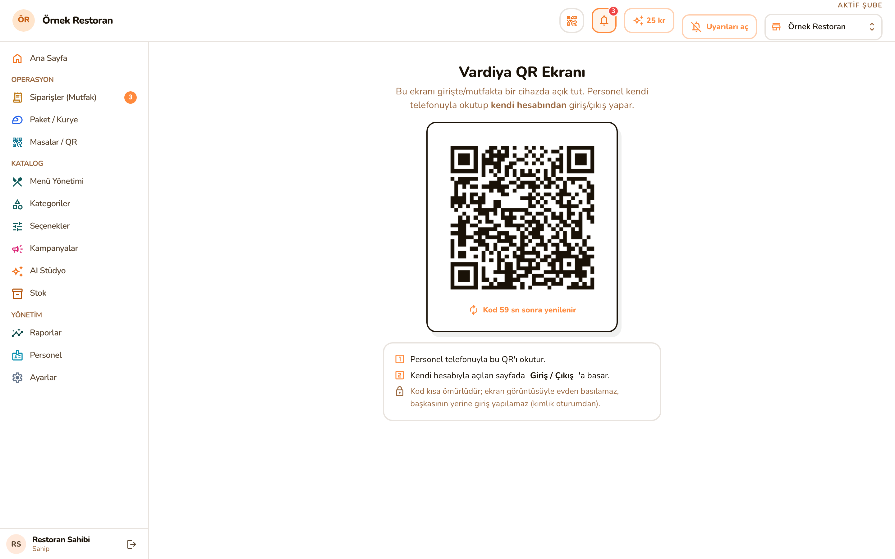 Vardiya QR ekranı