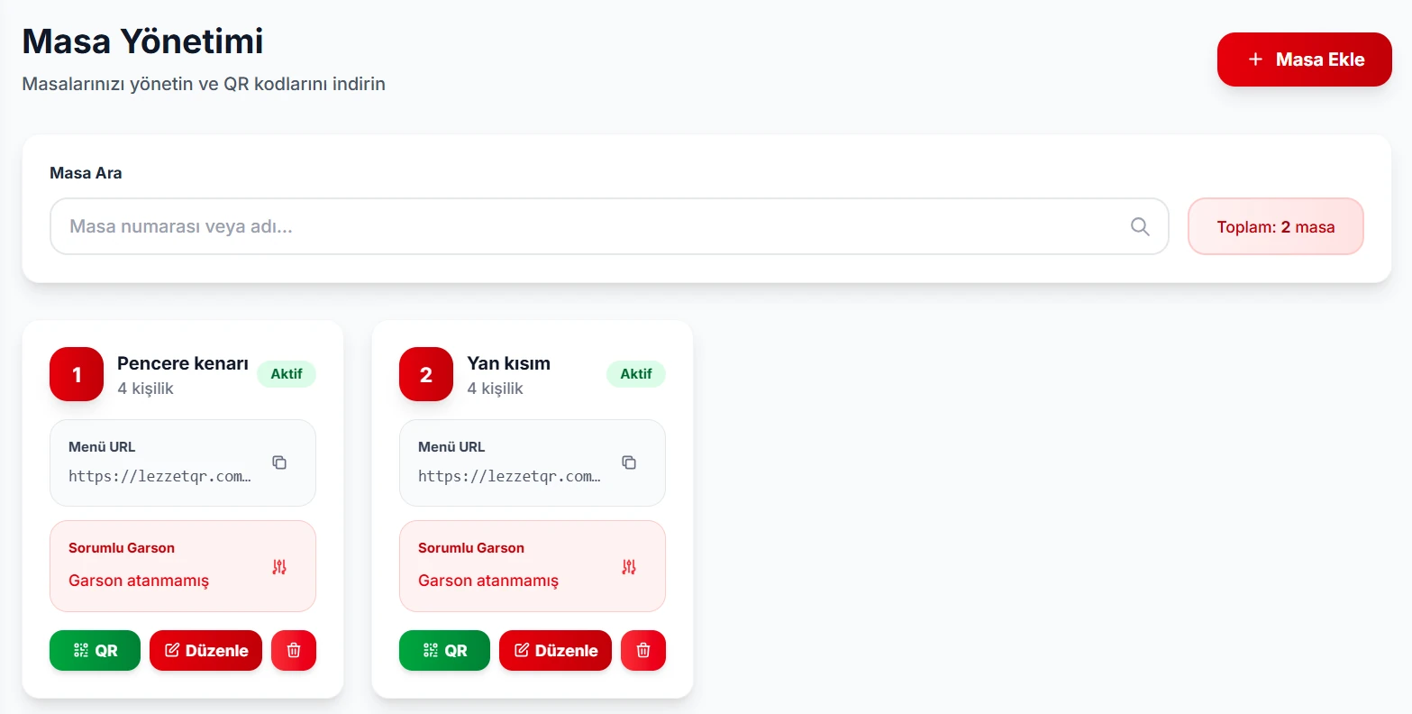 QR Kodları Masalara Yerleştirin